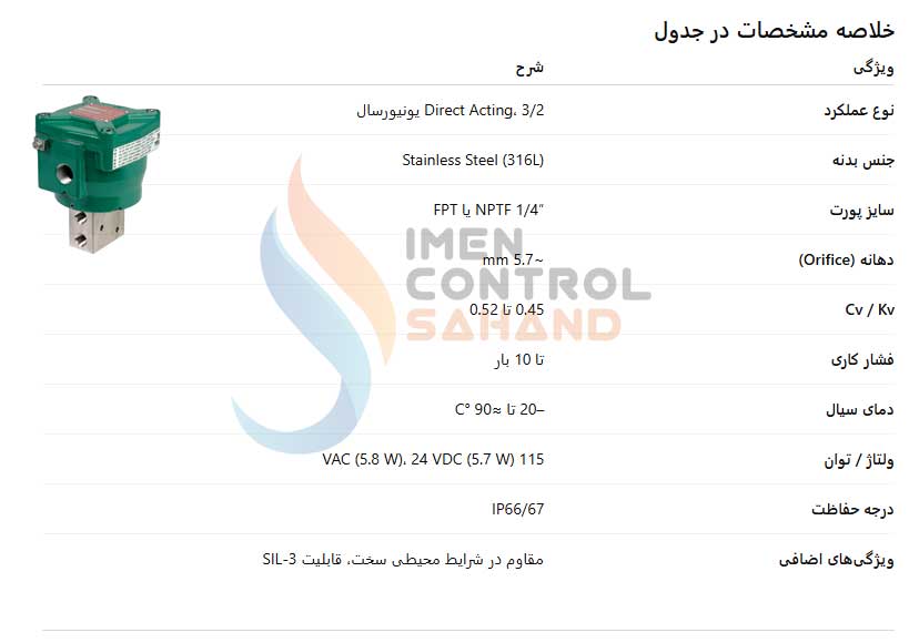 اطلاعات شیر برقی asco مدل NFET8327B202
